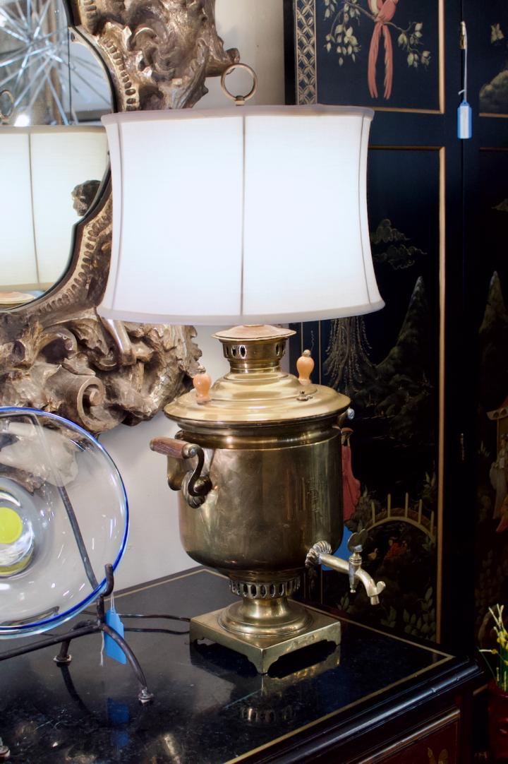 Shop Vintage brass Samovar lamp w/ shade | Hunt & Gather