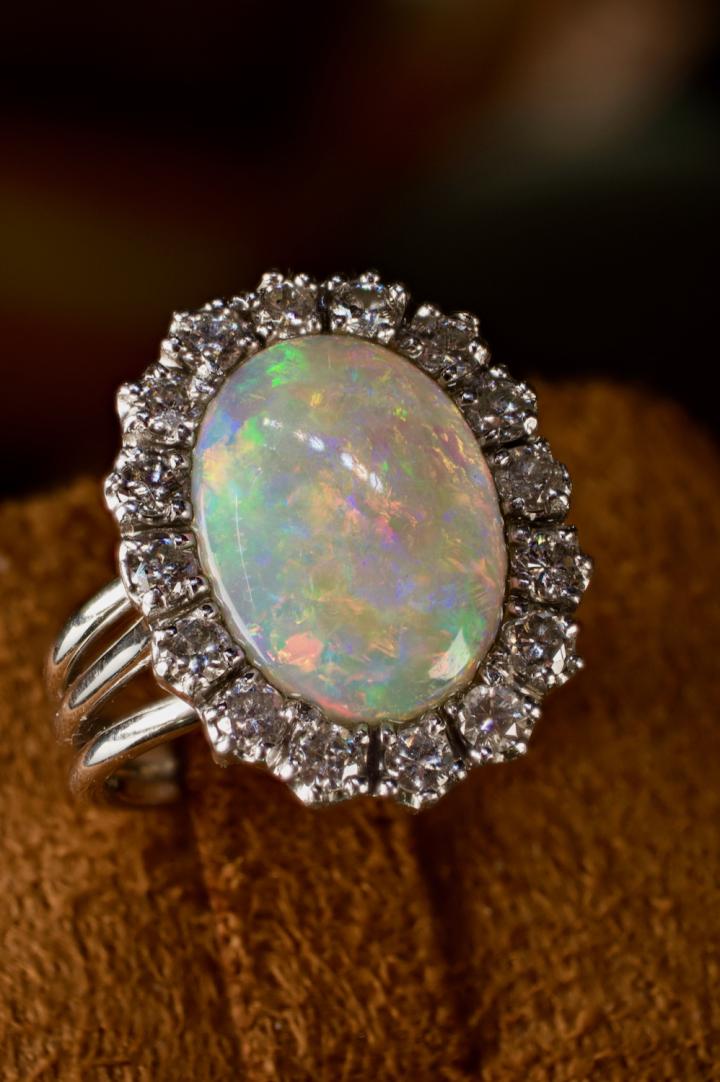 Shop Opal w/ 1CT diamonds ring set in 14K gold | Hunt & Gather