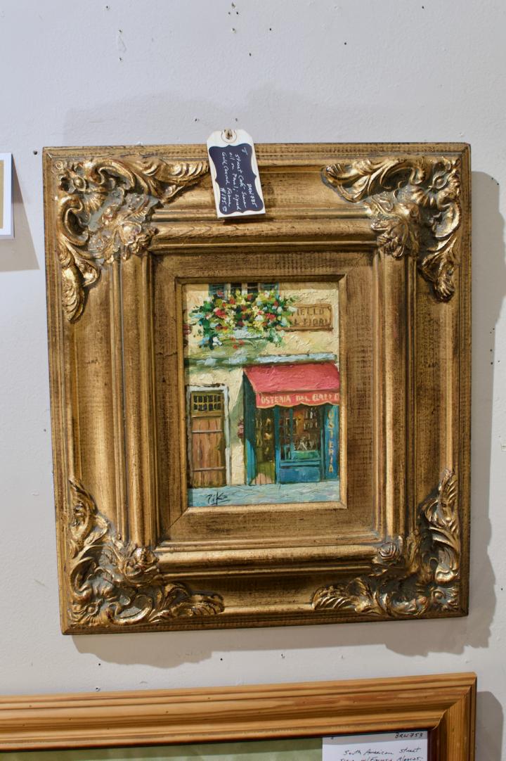 Shop street cafe scene - oil on panel; signed painting | Hunt & Gather
