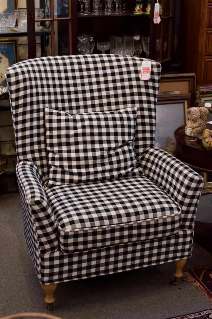 Shop Black & white checked wing back chair | Hunt & Gather