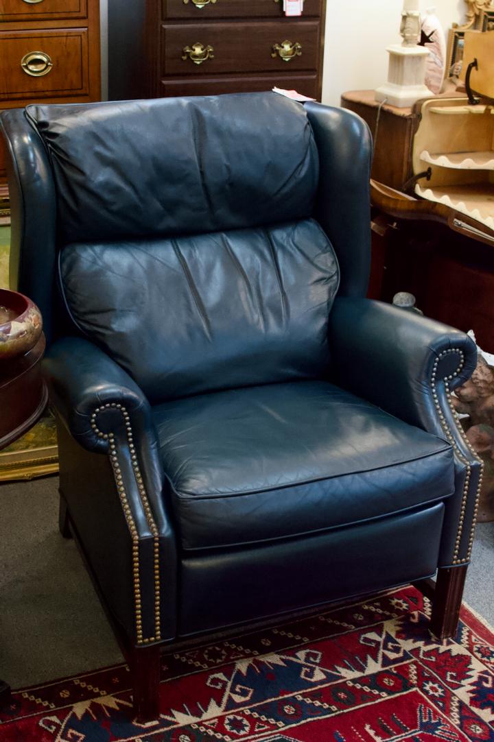 Shop Blue leather recliner by Sherrill furniture | Hunt & Gather