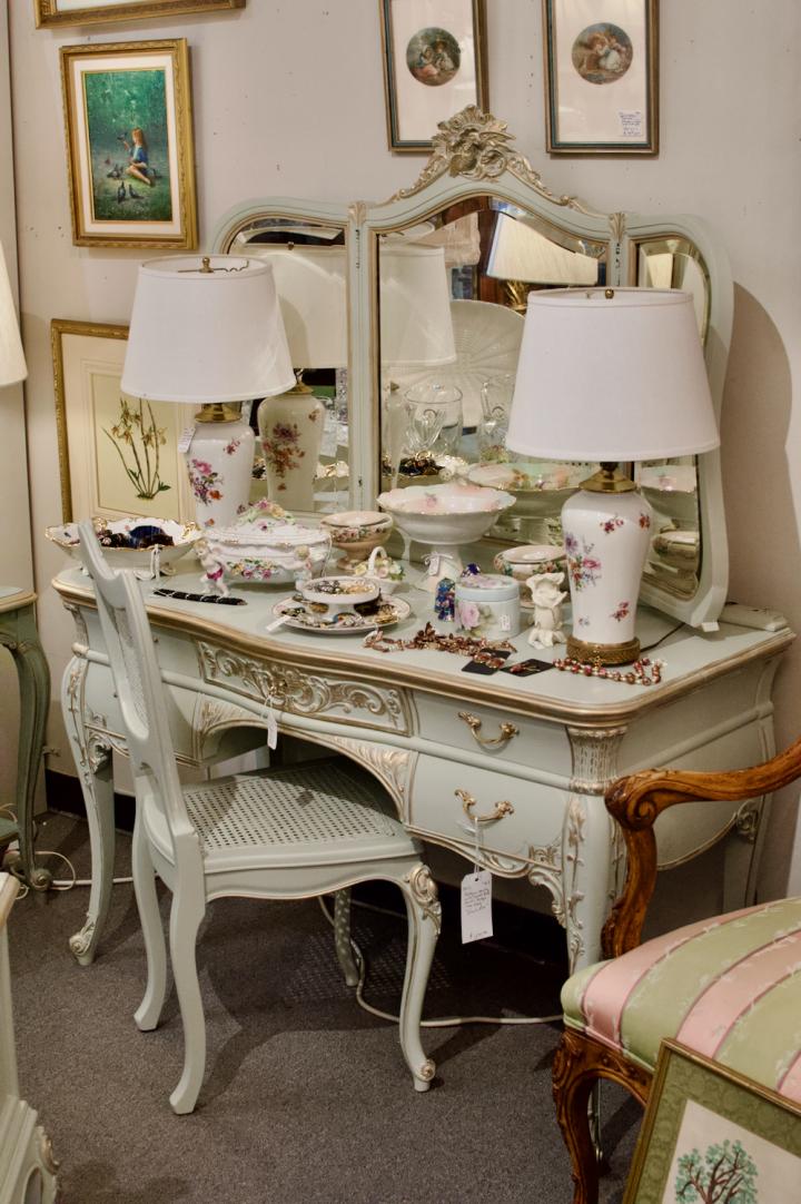 Shop Antique vanity w/ carved bird mirror | Hunt & Gather