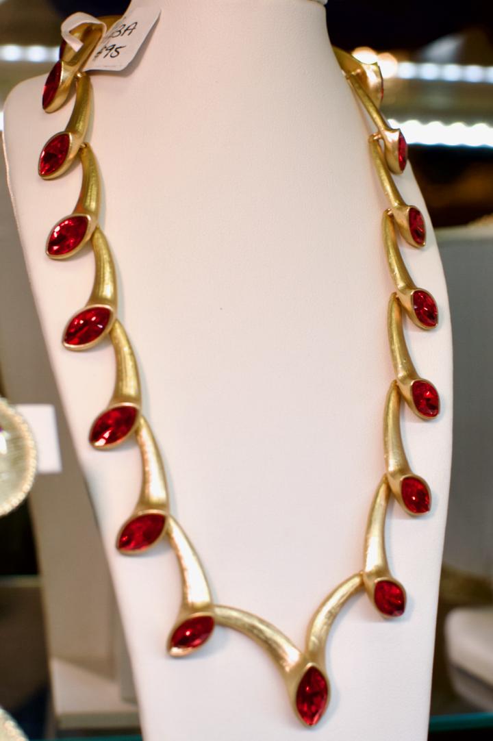 Shop Vibrant red rhinestone segmented necklace | Hunt & Gather
