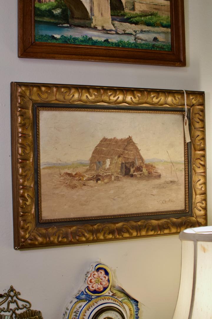 Shop Framed pastoral oil panting - straw hut | Hunt & Gather
