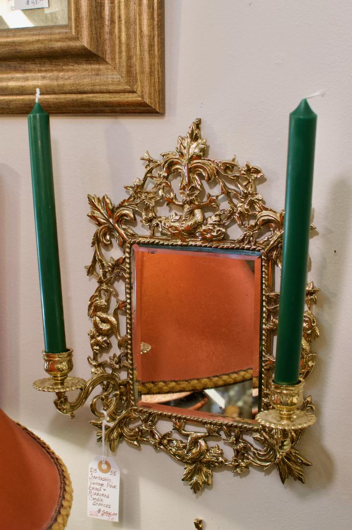 Shop Fantastic vintage pair brass & mirrored candle sconces | Hunt & Gather