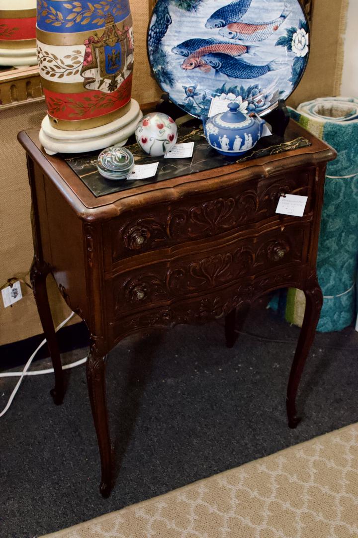 Shop French Provincial marble top walnut commode | Hunt & Gather