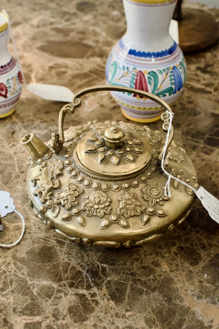 Shop Chinese bronze 8 auspicious symbol tea pot | Hunt & Gather