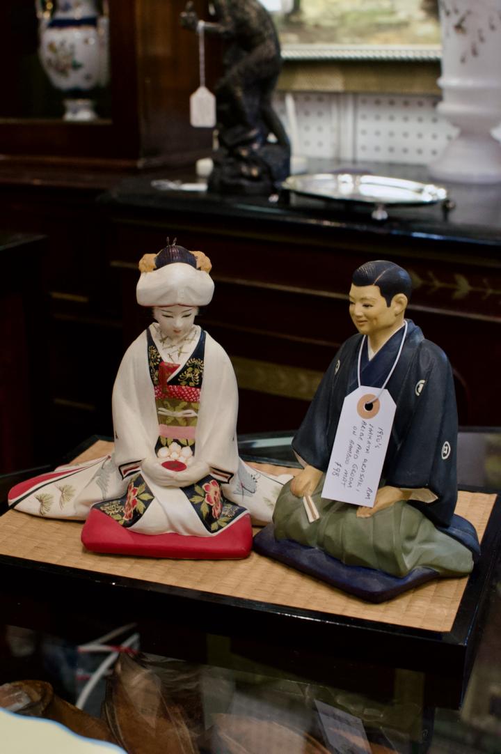 Shop 1950s Hakata Urasaki bride & groom on bamboo mat | Hunt & Gather