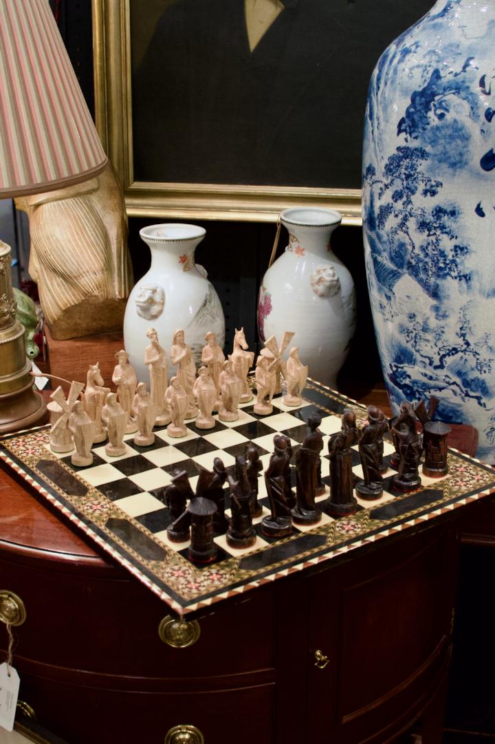 Shop Fine inlaid chessboard w/ hand carved wooden game figures | Hunt & Gather