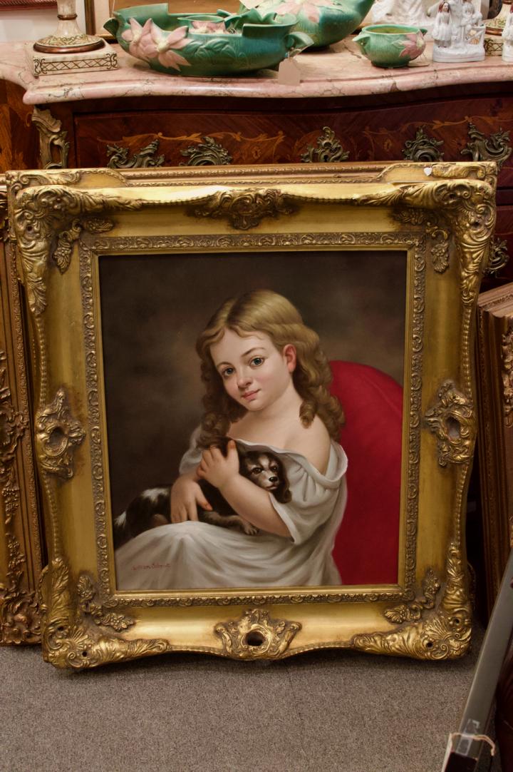 Shop Oil on canvas “Girl with a puppy” | Hunt & Gather