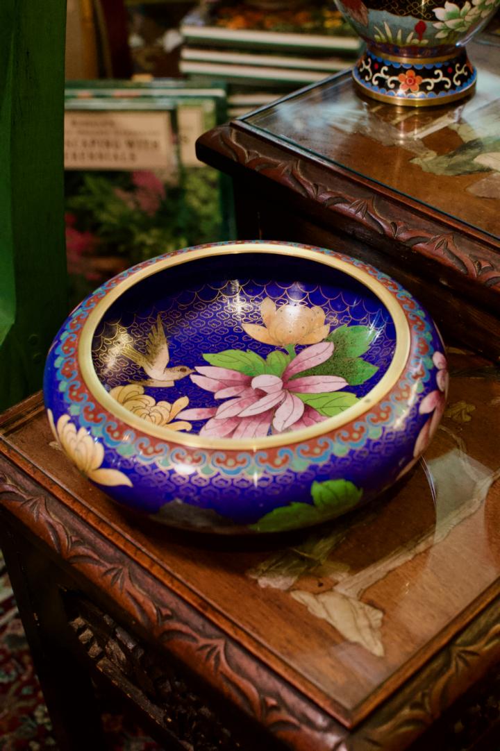 Shop Dark blue cloisonne bowl w/ bird | Hunt & Gather
