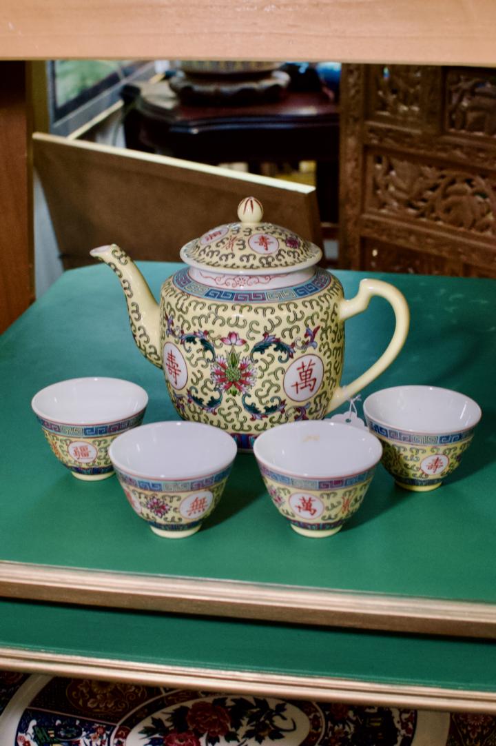 Shop Yellow Chinese teaset pot w/ cups | Hunt & Gather