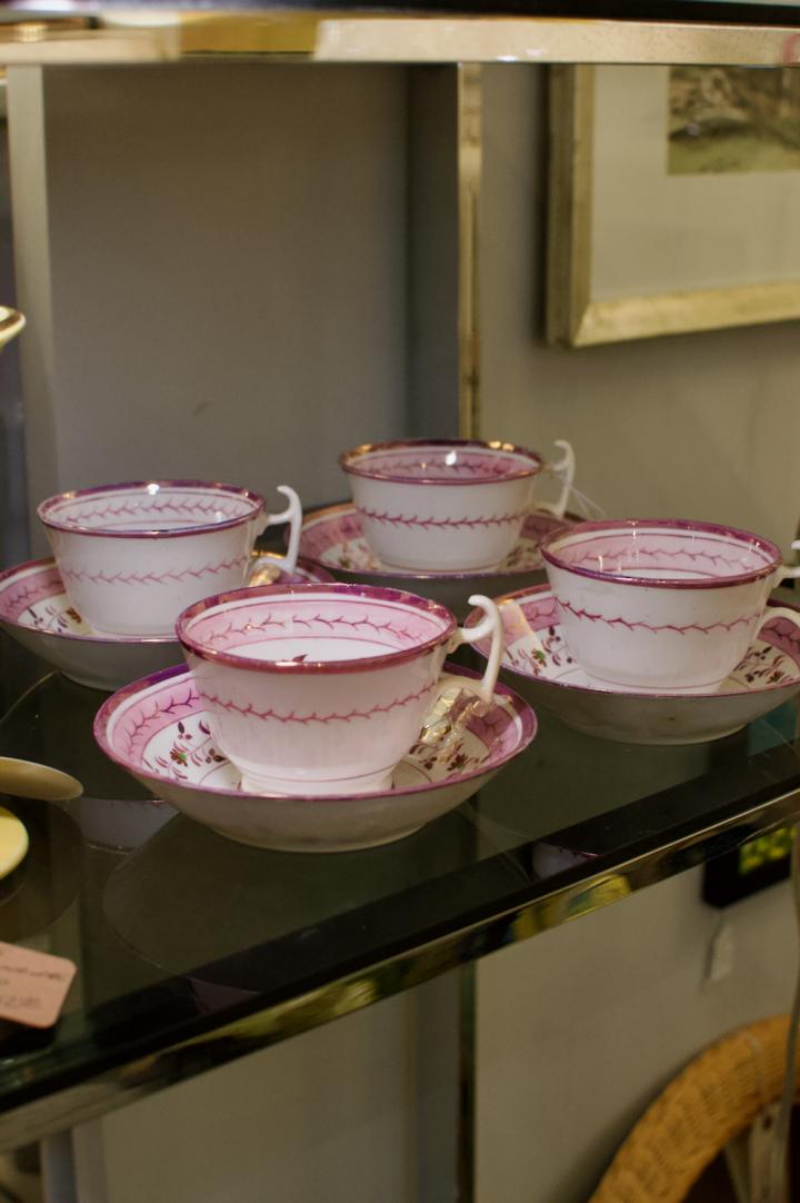 Shop Set of 4 cups & saucers pink lustreware | Hunt & Gather