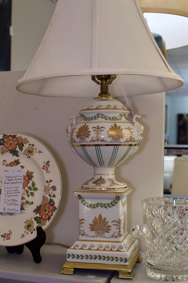 Shop Porcelain lamp urn w/ gold green laurel leaves | Hunt & Gather