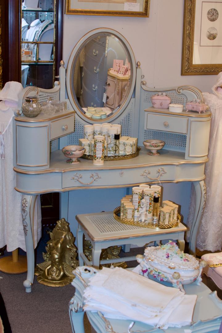 Shop Vintage cane accented vanity mirror & coordinating bench | Hunt & Gather