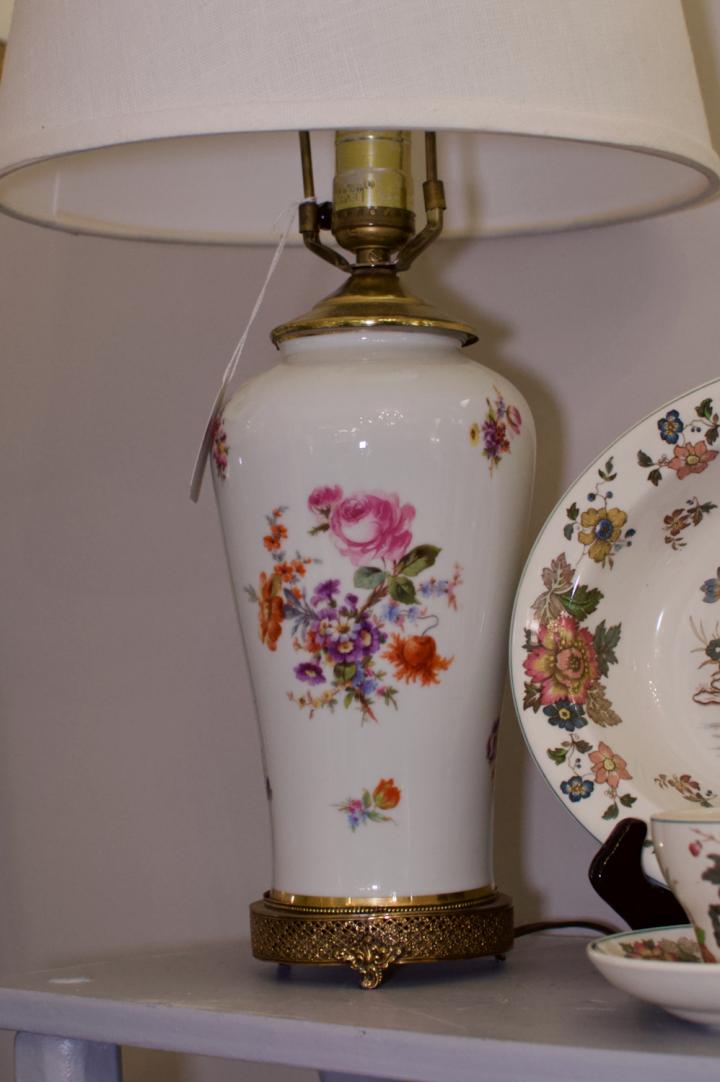 Shop Pair of floral porcelain lamps white / multi w/ filigree base | Hunt & Gather