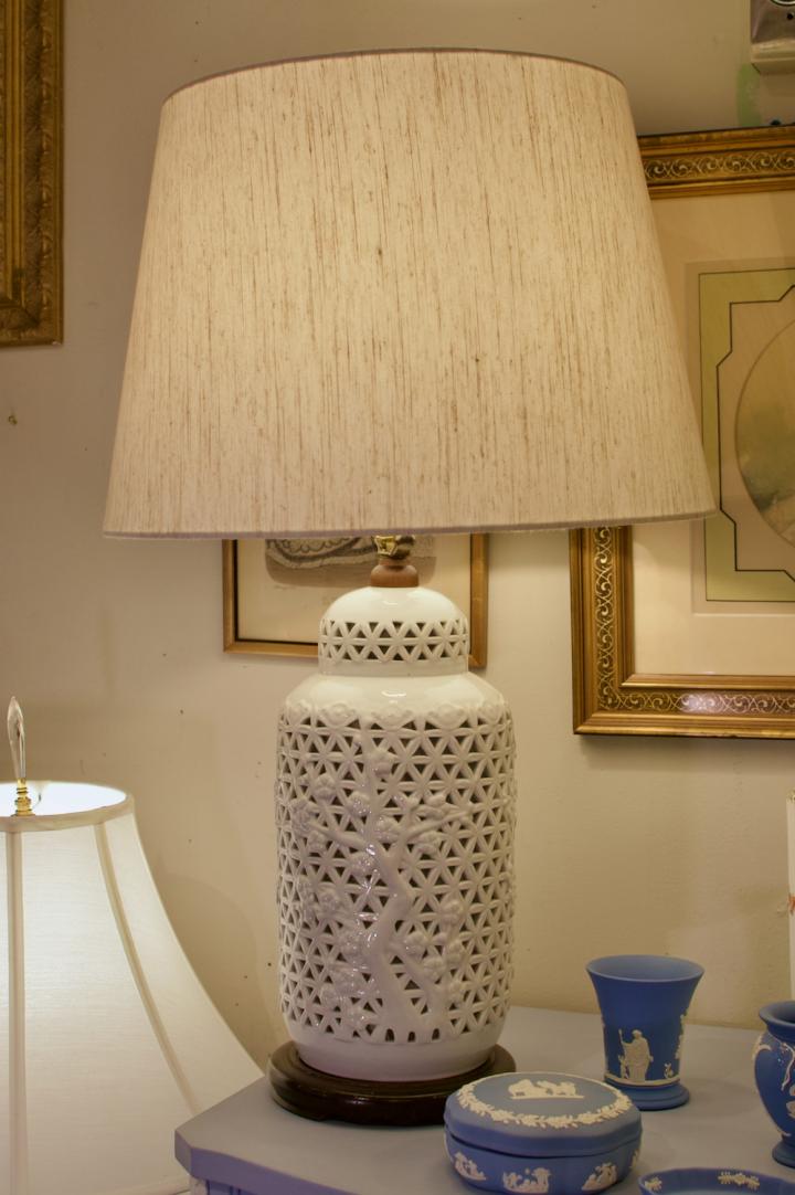 Shop Pair of vintage Japanese pierced porcelain lamps | Hunt & Gather