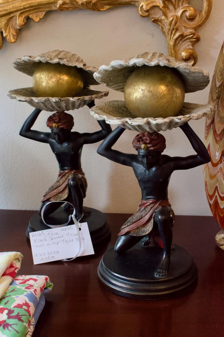 Shop Pair of black servant w/ clam shell on top w/ gold ball | Hunt & Gather