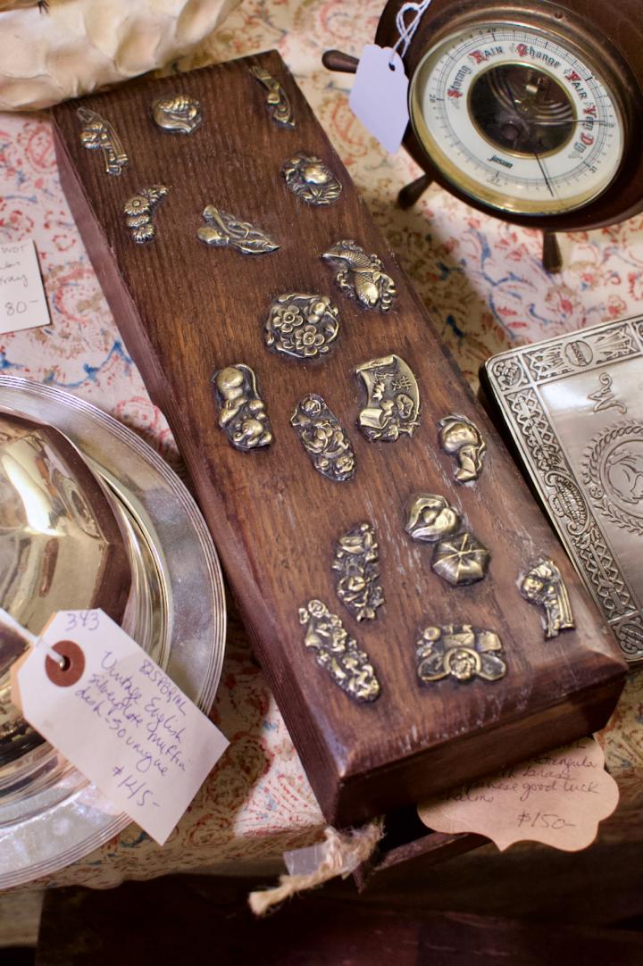 Shop Unusual rectangular box w/ brass Japanese good luck charms | Hunt & Gather
