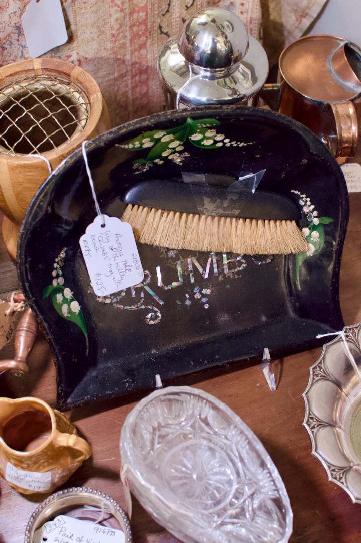 Shop Antique tole lily of the valley “Crumbs” tray w/ brush | Hunt & Gather