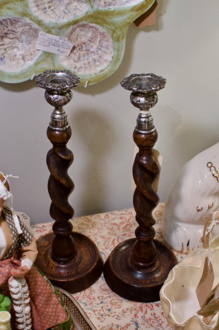 Shop Pair of 1920’s-30’s oak barley twist candlesticks | Hunt & Gather