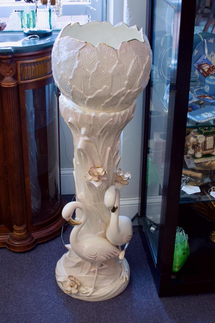 Shop Porcelain jardiniere and pedestal w/ flamingos | Hunt & Gather