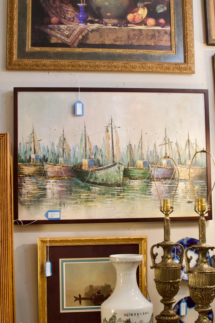 Shop Framed original oil on canvas of boats | Hunt & Gather