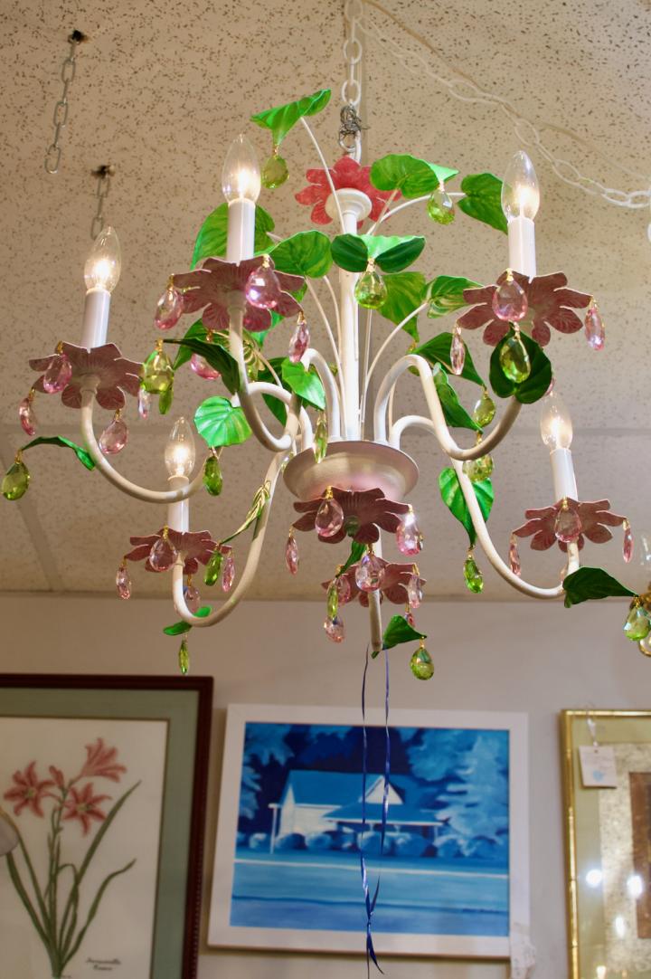 Shop Vintage tole chandelier w/ pink green crystals | Hunt & Gather