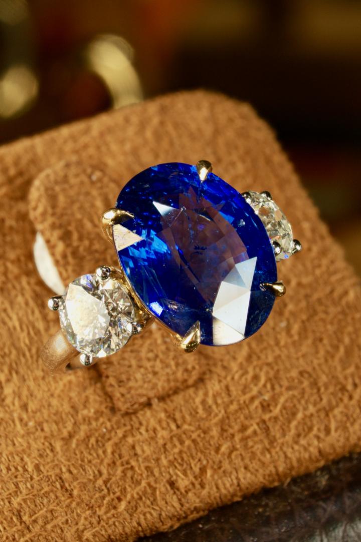 Shop 3 stone sapphire & diamond ring | Hunt & Gather
