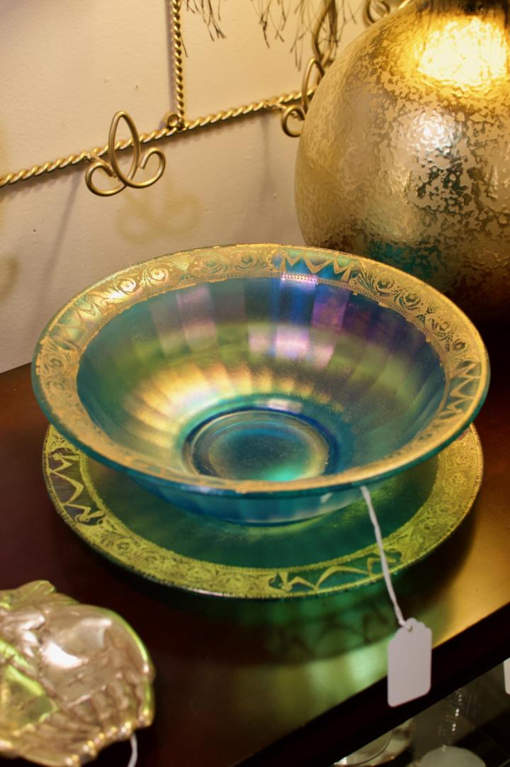 Shop Antique Northwood celeste blue stretch glass bowl & underplate | Hunt & Gather