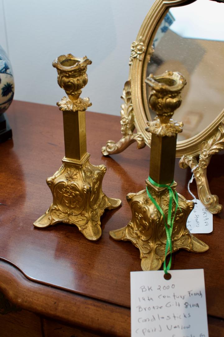 Shop 19th century French bronze gilt 8” candlesticks pair | Hunt & Gather