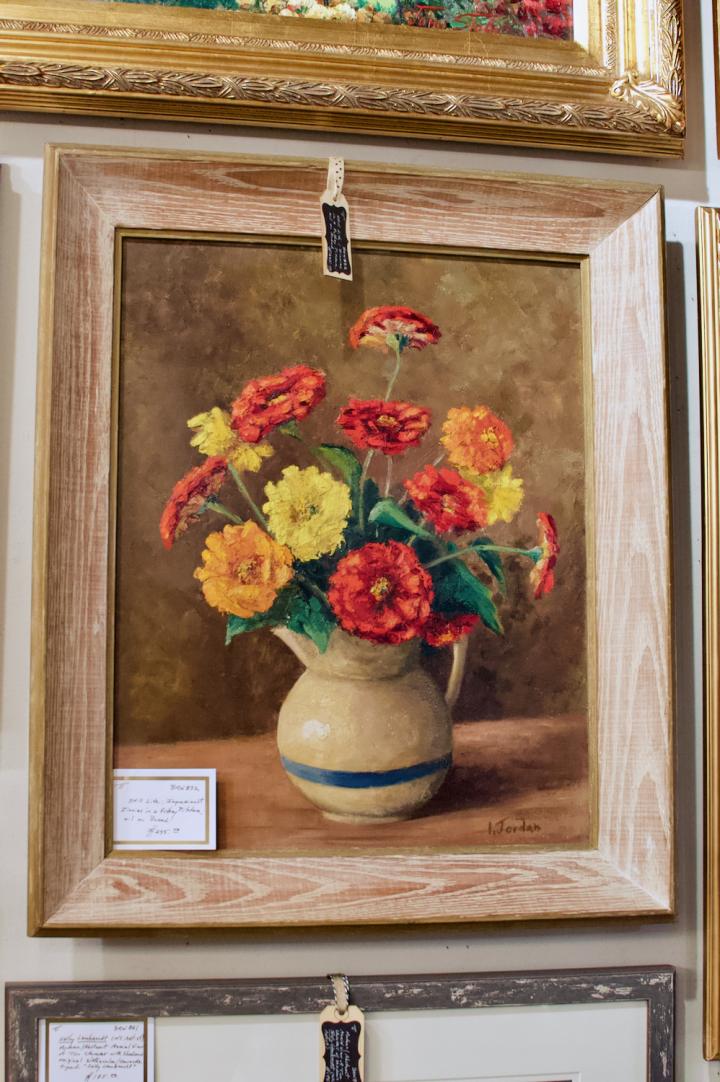 Shop Still life impressionist Zinnias in a pretty pitcher. | Hunt & Gather