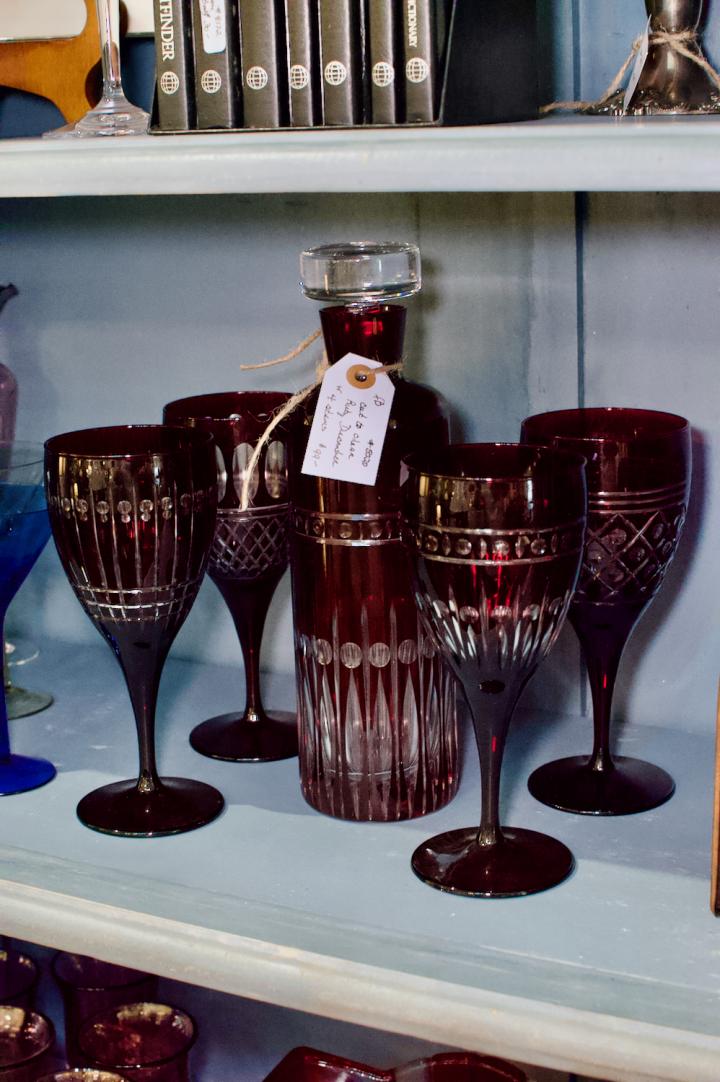 Shop Cut to clear ruby decanter w/ 4 stems | Hunt & Gather