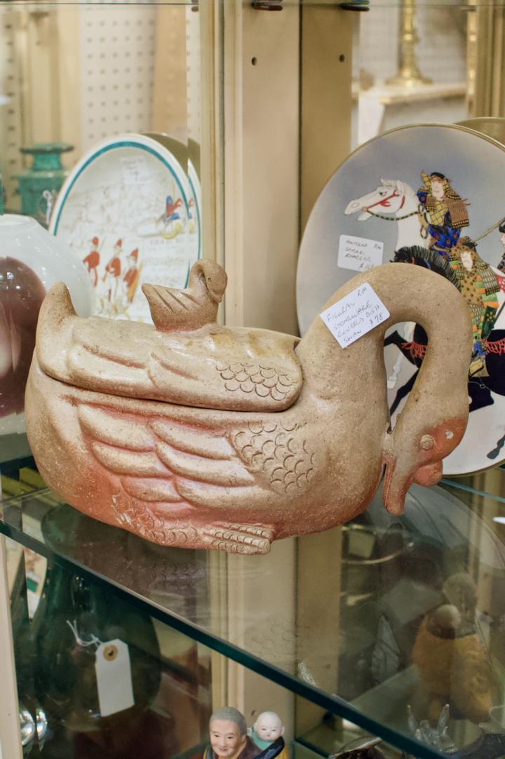 Shop Figural stoneware covered dish swan | Hunt & Gather