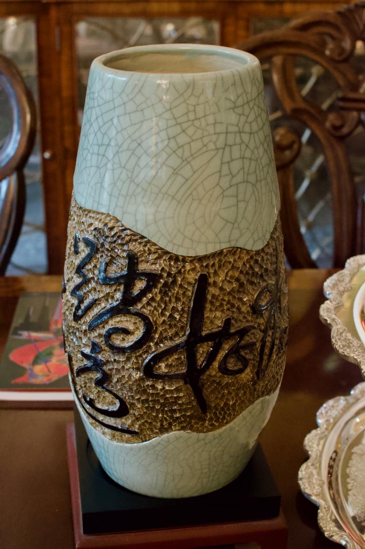 Shop Pair of Asian ceramic pottery vases on stands | Hunt & Gather