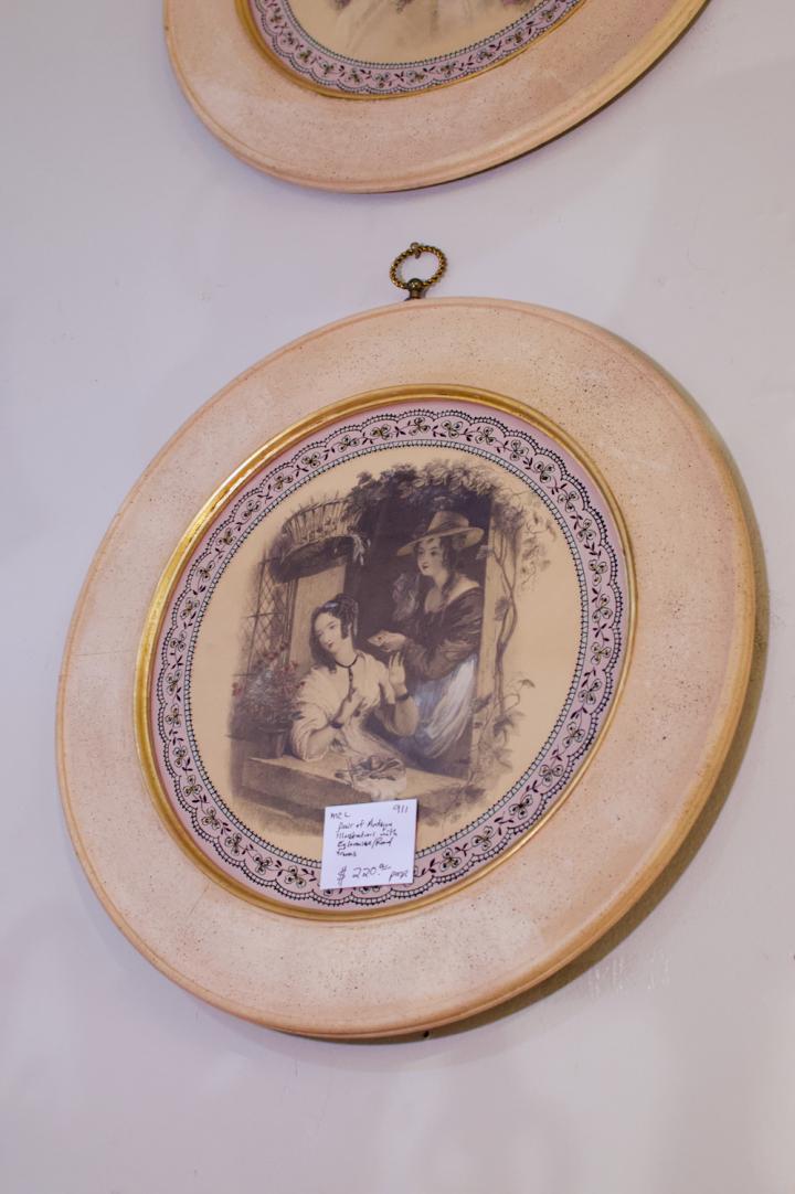 Shop Pair of antique illustrations with elgomise / round frames | Hunt & Gather