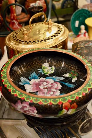 Antique Chinese cloisonné bowl & stand
