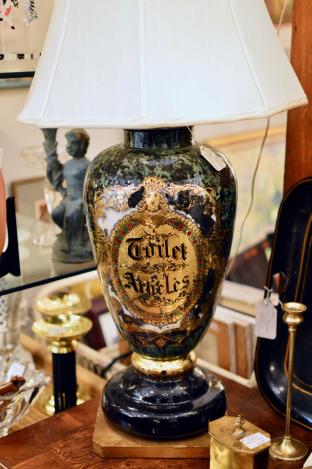 French verre eglomise (reverse painted) lamp - antique