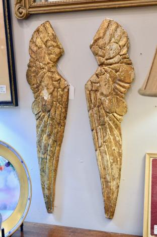 Vintage pair of carved Italian gold angel wings