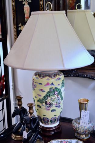 Yellow Asian lamp - 1 of pair