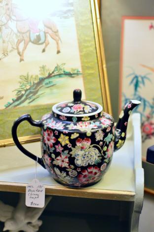 Black floral Chinese teapot