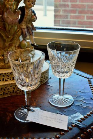 Pair of Waterford Lismore white wine glasses