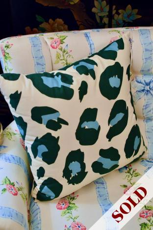 Green & blue leopard pillow