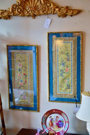 Pair of framed Asian silks