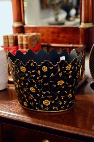 Black & gold flowers metal basket
