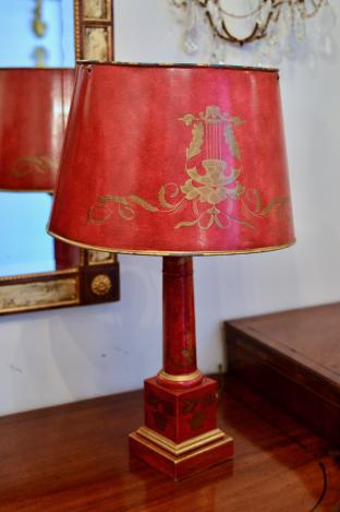 Red tole lamp - one of pair