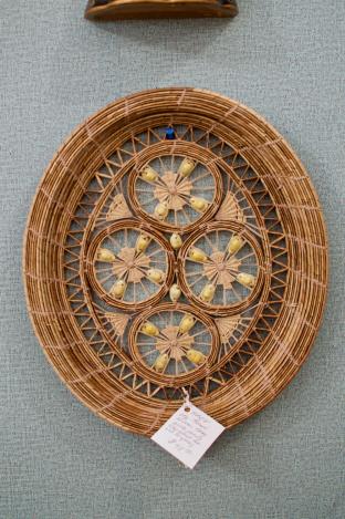 Vintage hand woven tray w/ shells