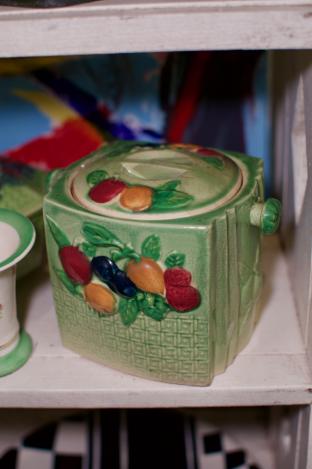 Vintage green jar w/ lid