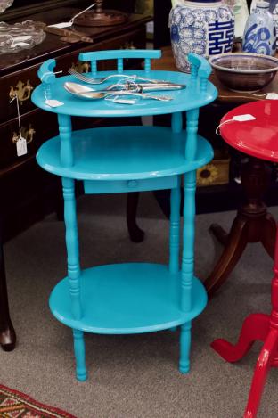 Blue side table plant stand