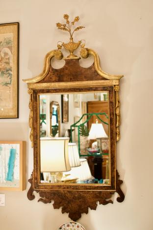Gilded burl French mirror